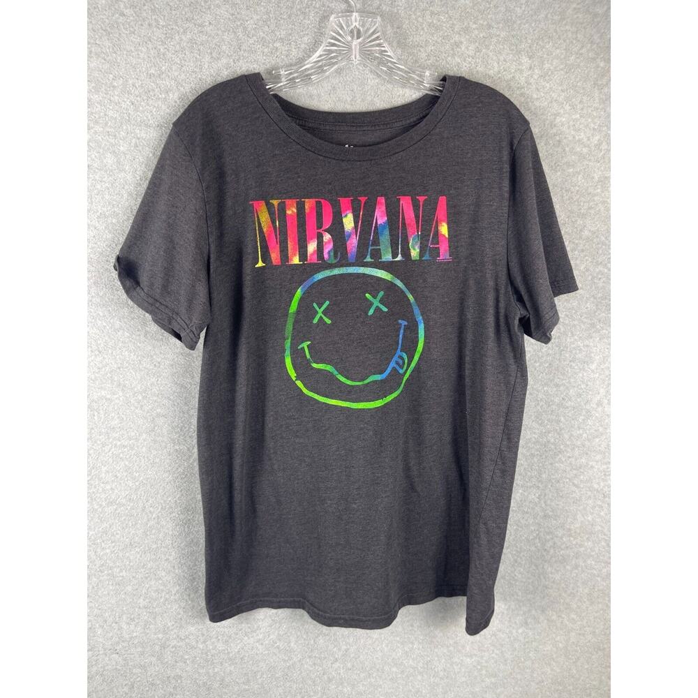 Nirvana T Shirt Men's Size XXL Black Smiley Face Logo Music‎ Band Tee Retro 90's